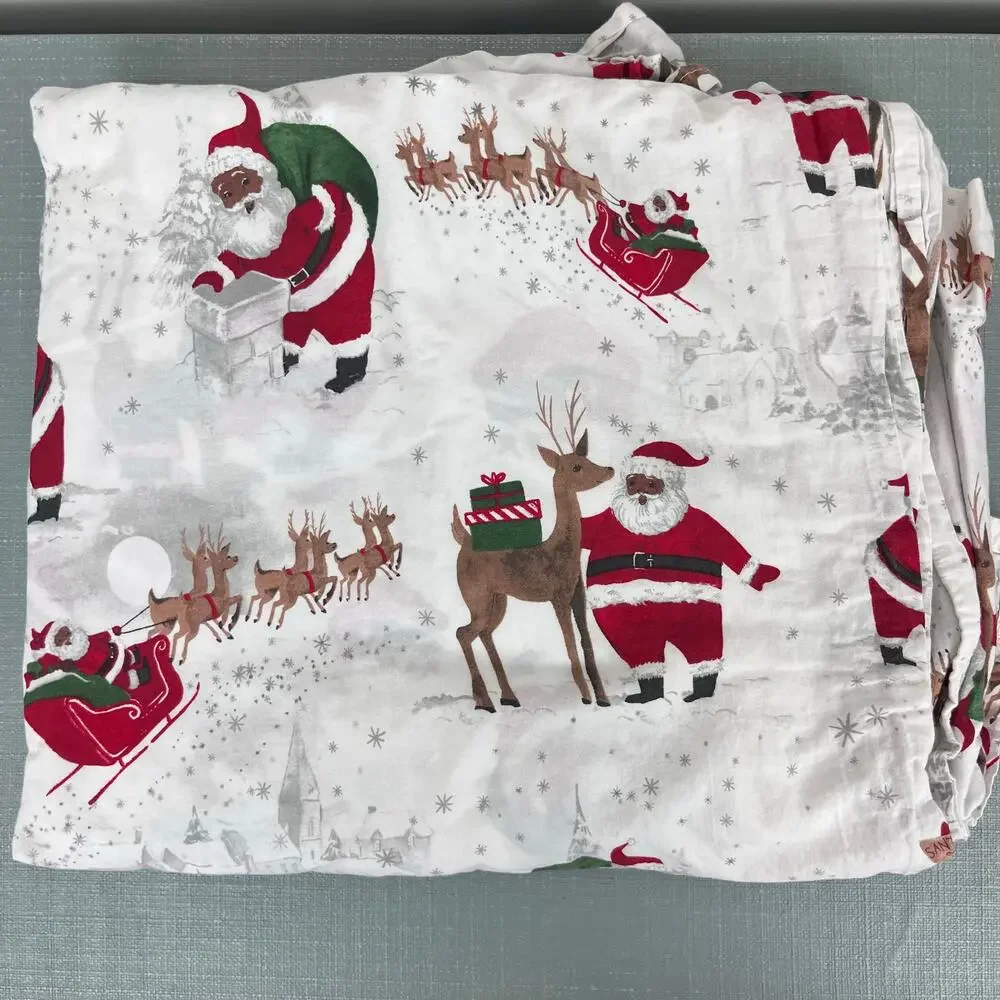 Pottery Barn Kids Heritage Black Santa Organic Twin Size Sheets